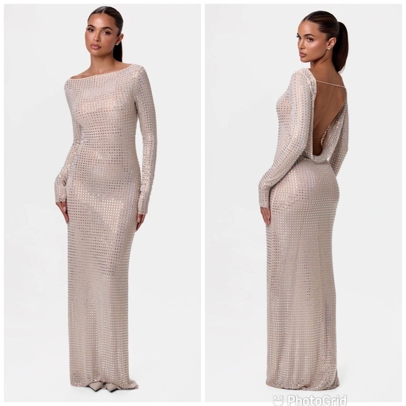 naked wardrobe Dresses & Skirts - Naked Wardrobe CRYSTAL OPEN BACK GOWN in Bone New with Tags!